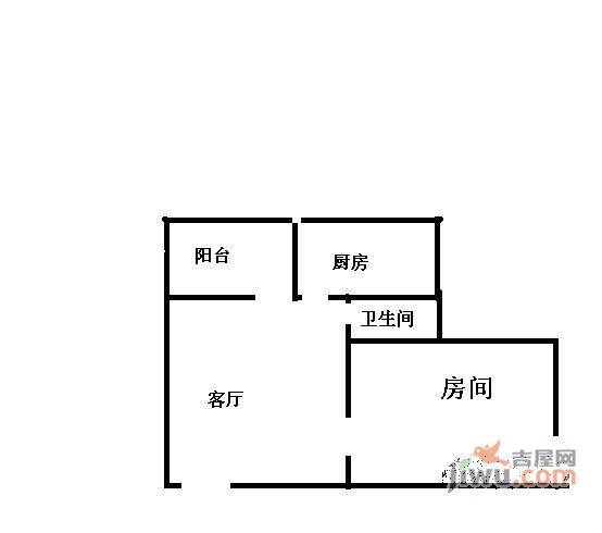 东源阁1室1厅1卫44㎡户型图