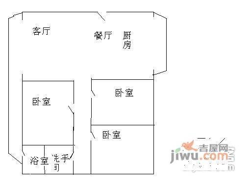 东源阁3室2厅1卫90㎡户型图