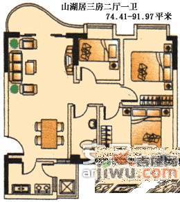 山湖居3室2厅2卫101㎡户型图