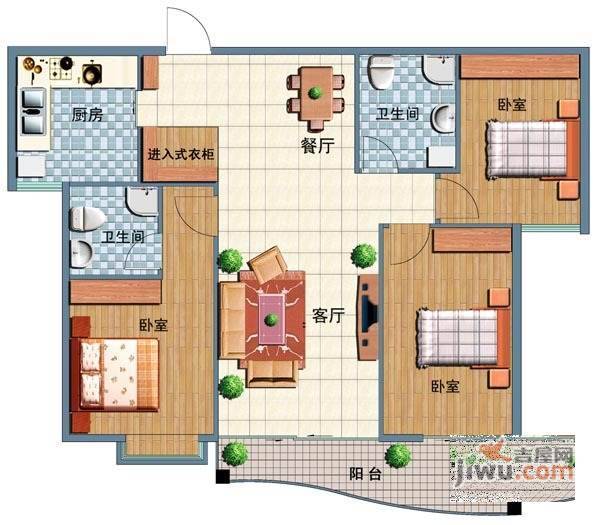 仙桐御景3室2厅1卫93㎡户型图