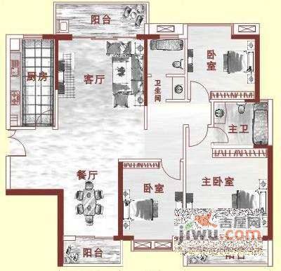 信和自由广场3室2厅2卫113㎡户型图