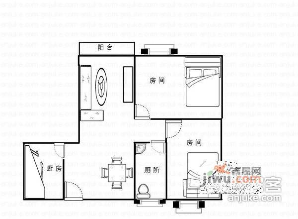 海珑华苑2室1厅1卫89㎡户型图