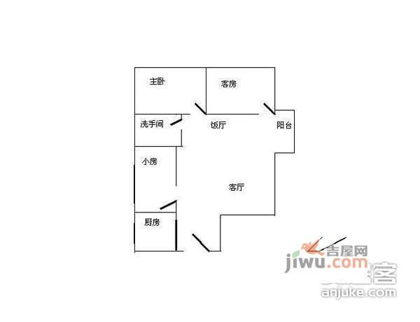 海珑华苑3室2厅1卫89㎡户型图