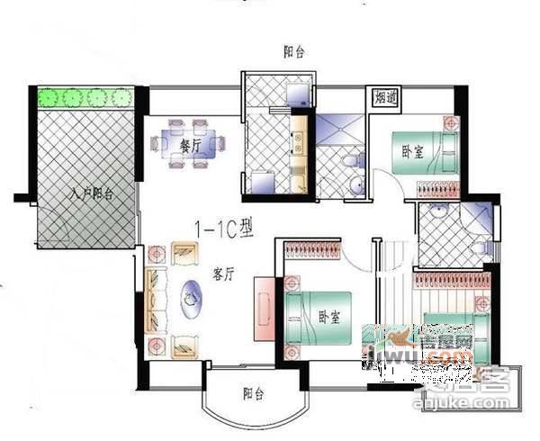 恒安花园3室2厅2卫144㎡户型图