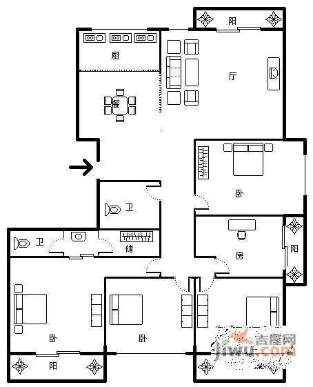 恒安花园4室2厅2卫150㎡户型图