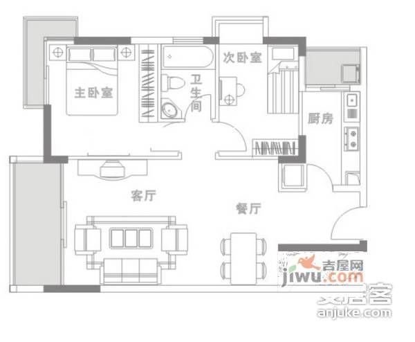 日出印象花园2室2厅1卫76㎡户型图