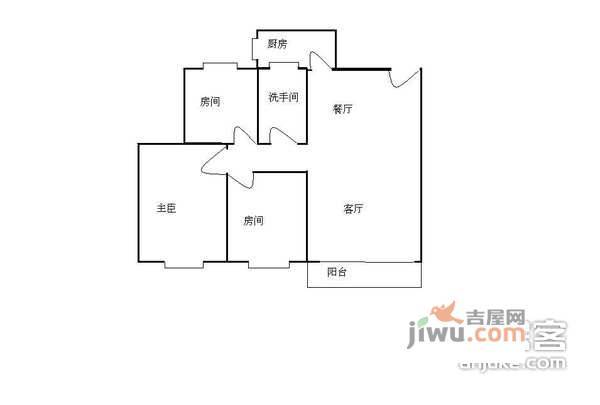 景蜜村3室2厅1卫88㎡户型图