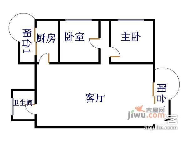 新安湖花园2室1厅1卫70㎡户型图