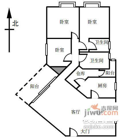 荟芳园3室2厅2卫125㎡户型图