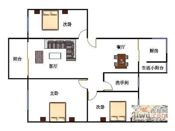 丰润花园3室2厅1卫90㎡户型图