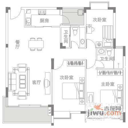 丰润花园3室2厅1卫90㎡户型图