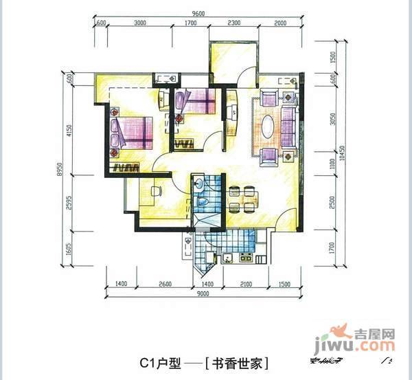 泊林花园2室2厅1卫户型图