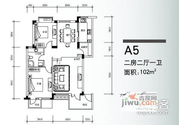 泊林花园2室2厅1卫户型图