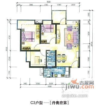 泊林花园3室2厅1卫户型图