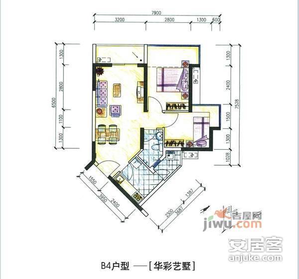 泊林花园2室1厅1卫68㎡户型图