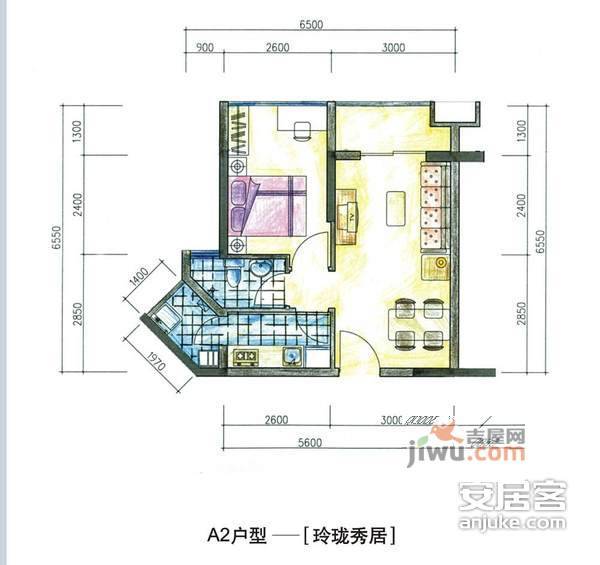 泊林花园1室1厅1卫47㎡户型图