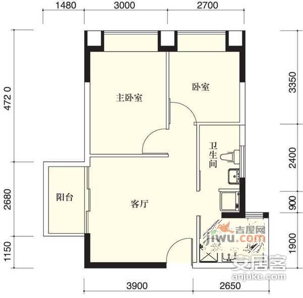 五米阳光2室1厅1卫户型图