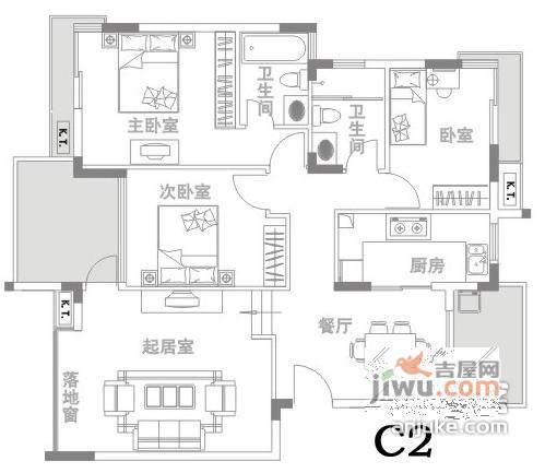 五米阳光4室2厅1卫户型图