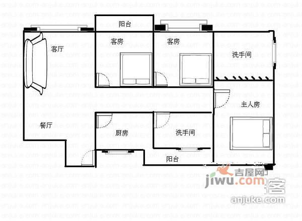 桐景花园3室2厅2卫106㎡户型图