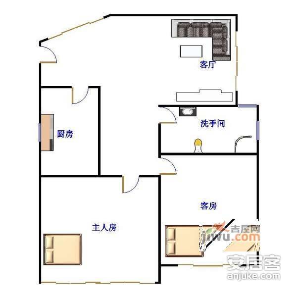 雍翠华府2室1厅1卫68㎡户型图