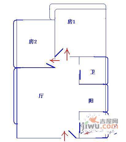 雍翠华府2室1厅1卫68㎡户型图