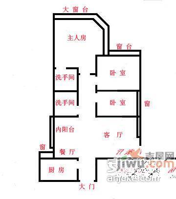 雍翠华府3室2厅2卫76㎡户型图