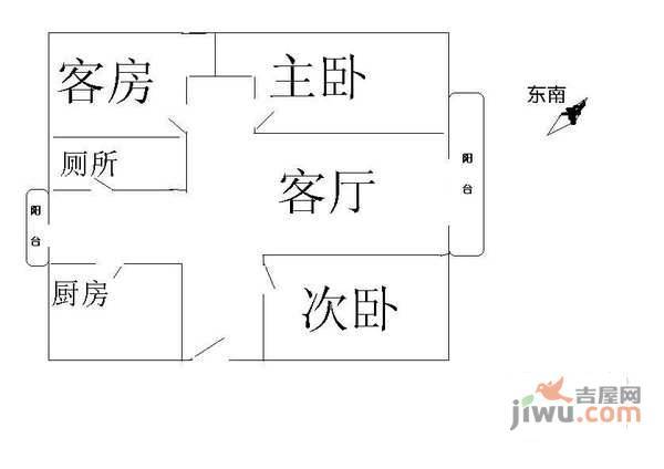 滨城新村3室2厅1卫97㎡户型图