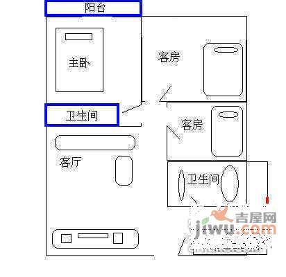 景龙大厦3室2厅2卫90㎡户型图