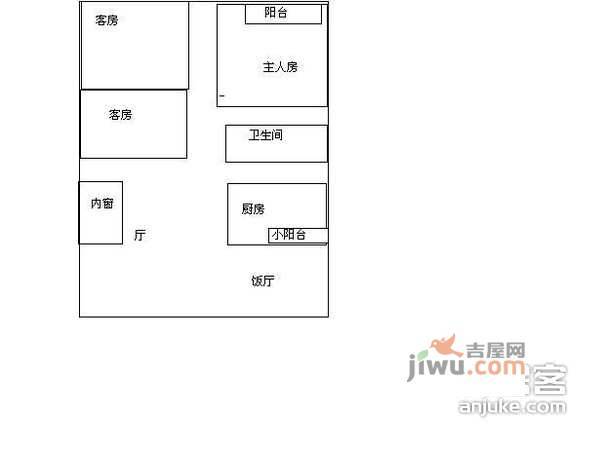 景龙大厦3室2厅2卫90㎡户型图