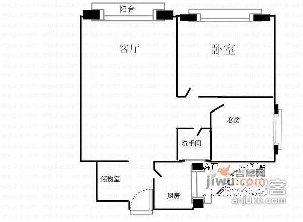 梧桐山新居二期2室1厅1卫60㎡户型图