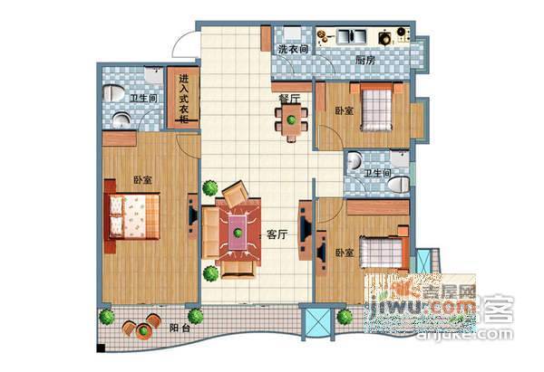 梧桐山新居二期3室2厅1卫90㎡户型图