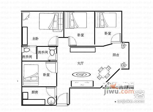 中山花园大厦4室2厅2卫147㎡户型图