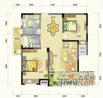 麒麟花园B区2室2厅1卫88㎡户型图