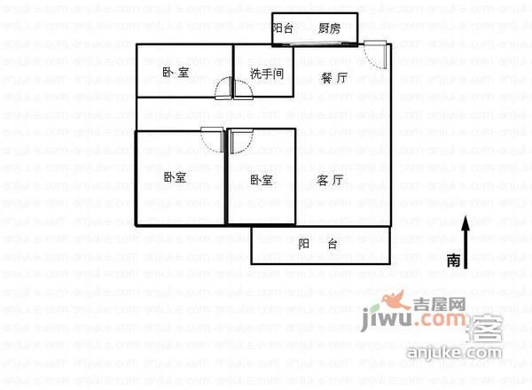 麒麟花园B区3室2厅1卫112㎡户型图