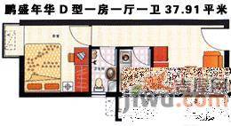 鹏盛年华1室1厅1卫户型图