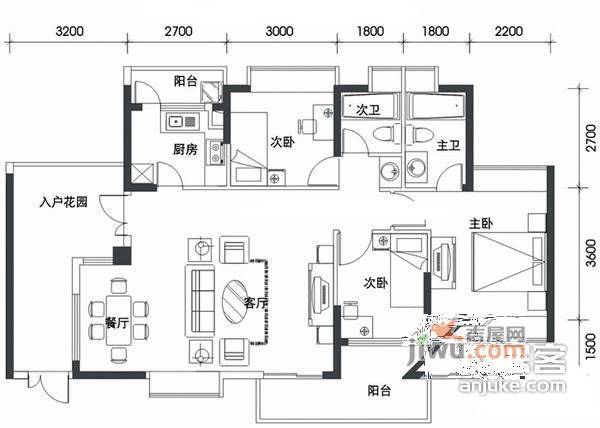 锦绣江南三期4室2厅3卫180㎡户型图