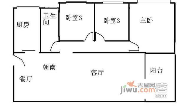 锦绣江南三期3室2厅1卫102㎡户型图