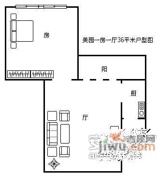 美园1室1厅1卫38㎡户型图