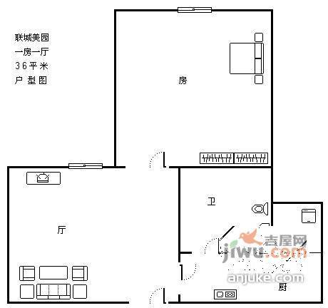 美园2室1厅1卫68㎡户型图