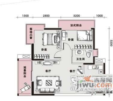 美园2室2厅1卫64㎡户型图