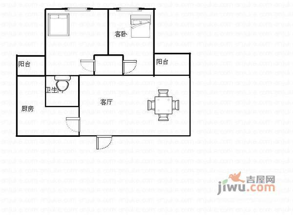 彩世界家园2室1厅1卫73㎡户型图