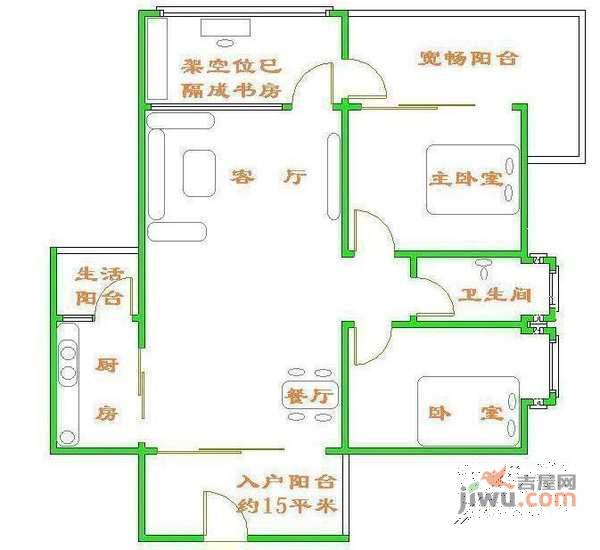 星河丹堤3室2厅1卫138㎡户型图