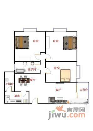 都市名园3室2厅2卫113㎡户型图