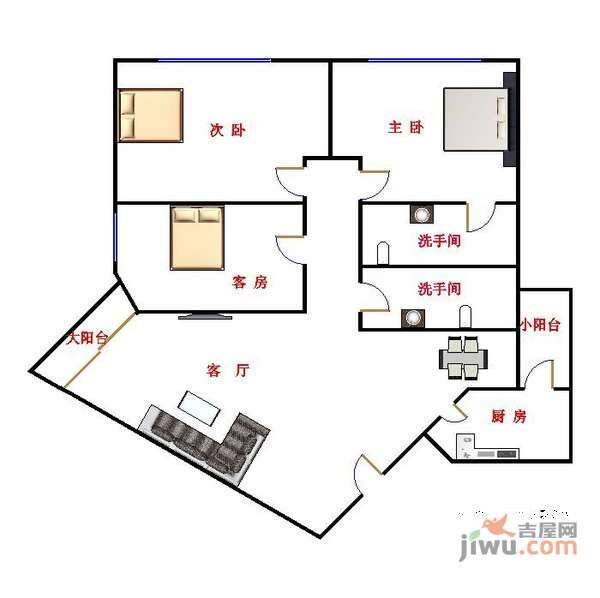 都市名园3室2厅2卫113㎡户型图