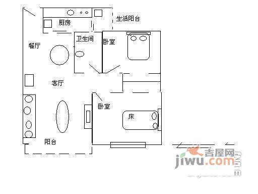 阳光棕榈园2室2厅1卫86㎡户型图