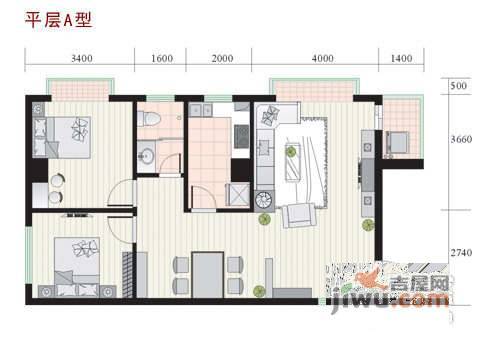 阳光棕榈园2室2厅1卫86㎡户型图