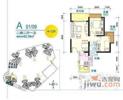 绿景花园2室2厅1卫78㎡户型图