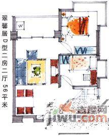 翠馨居花园2室2厅1卫户型图