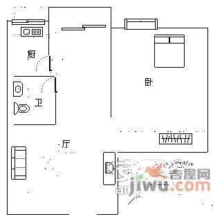 翠馨居花园1室1厅1卫43㎡户型图