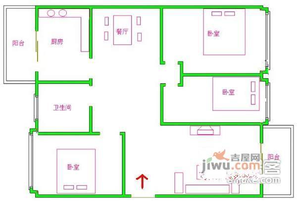 滢水山庄3室2厅1卫98㎡户型图